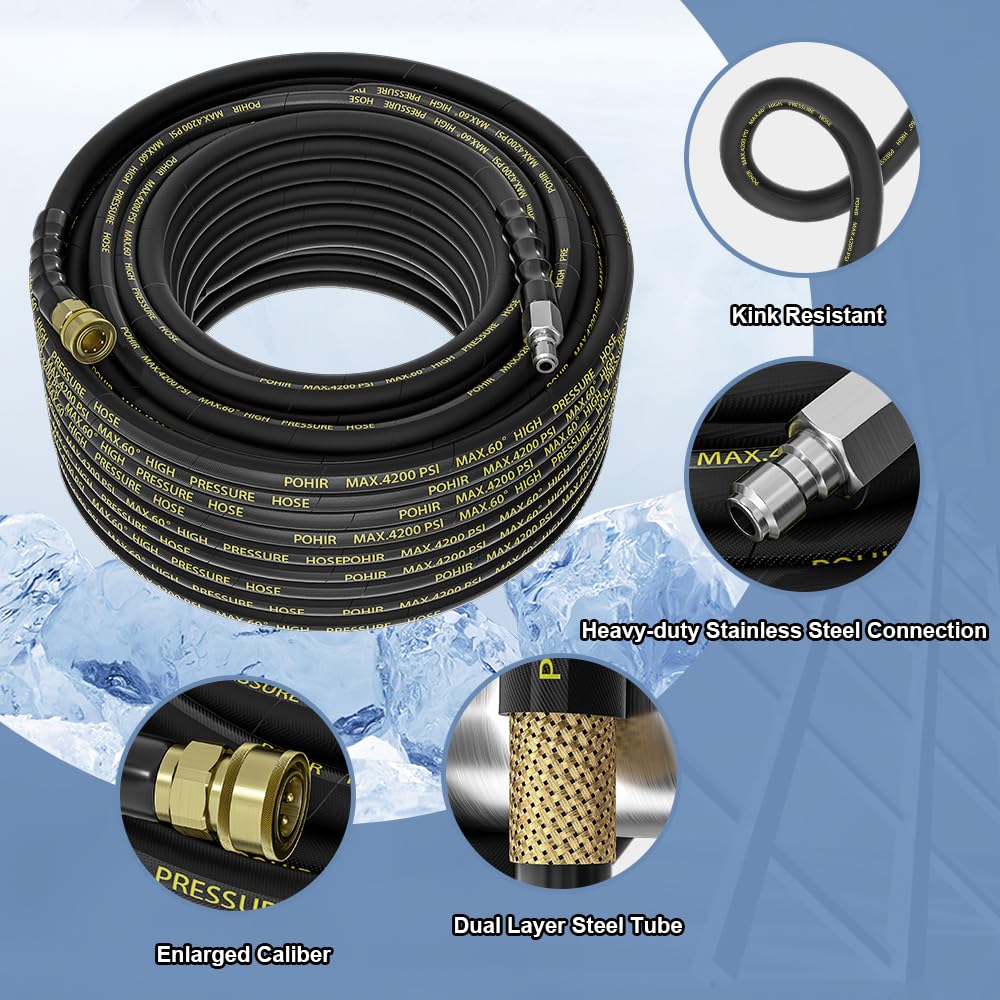 POHIR kink-resistant steel-wire braid demonstrates durability during tough cleaning tasks.