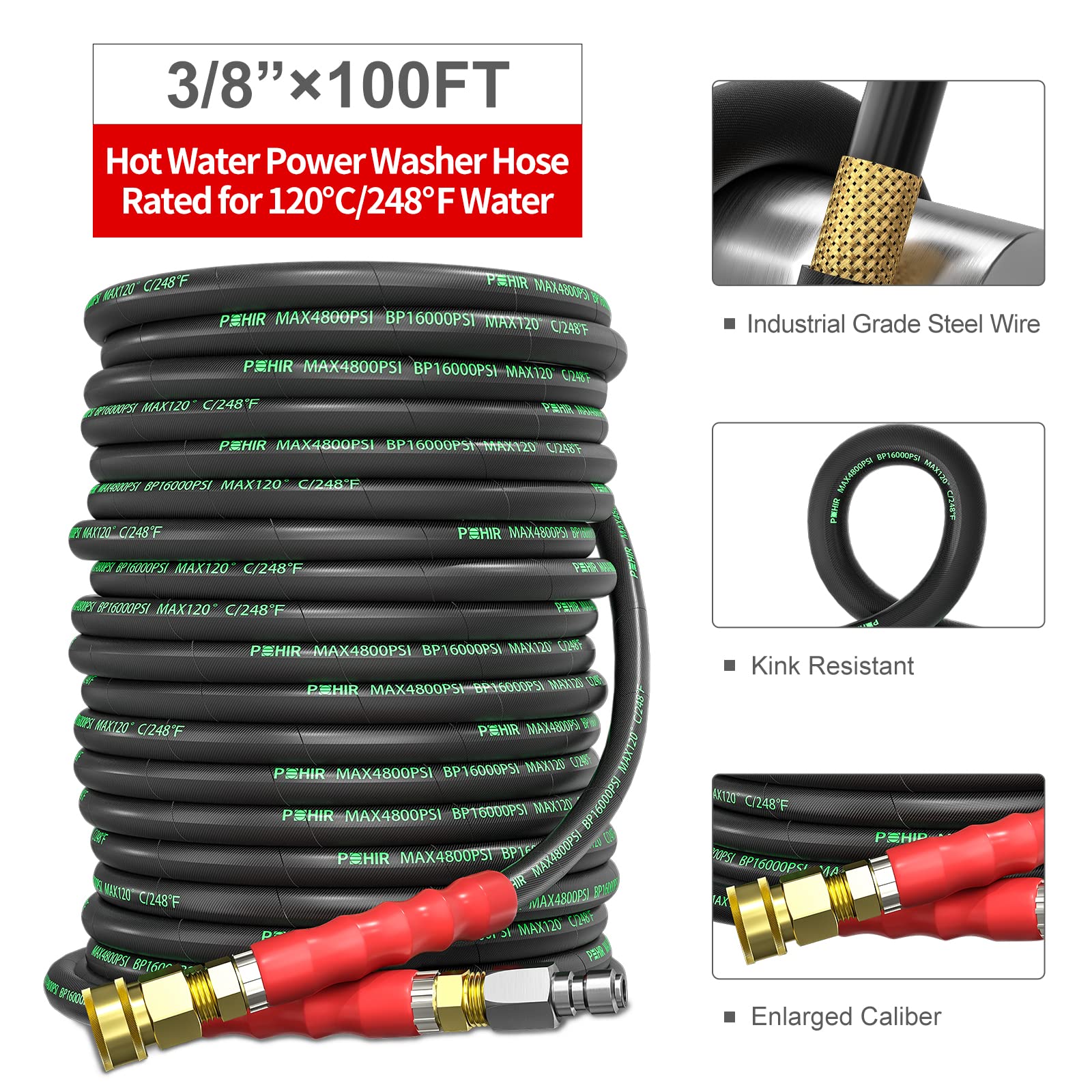 POHIR 4800 PSI kink-resistant hose for durable cleaning sessions
