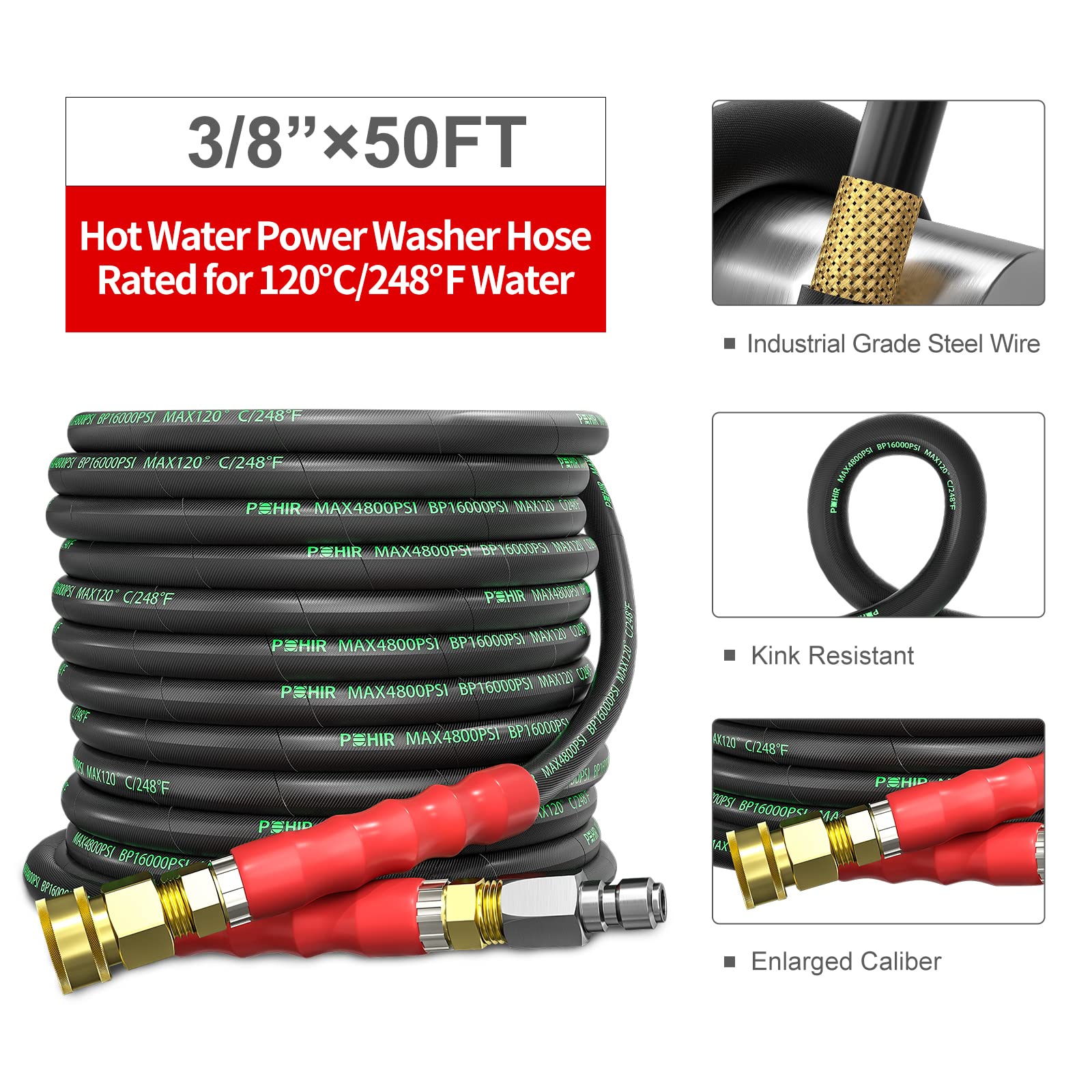 POHIR quick-connect 3-8 hose enables fast, secure connections.
