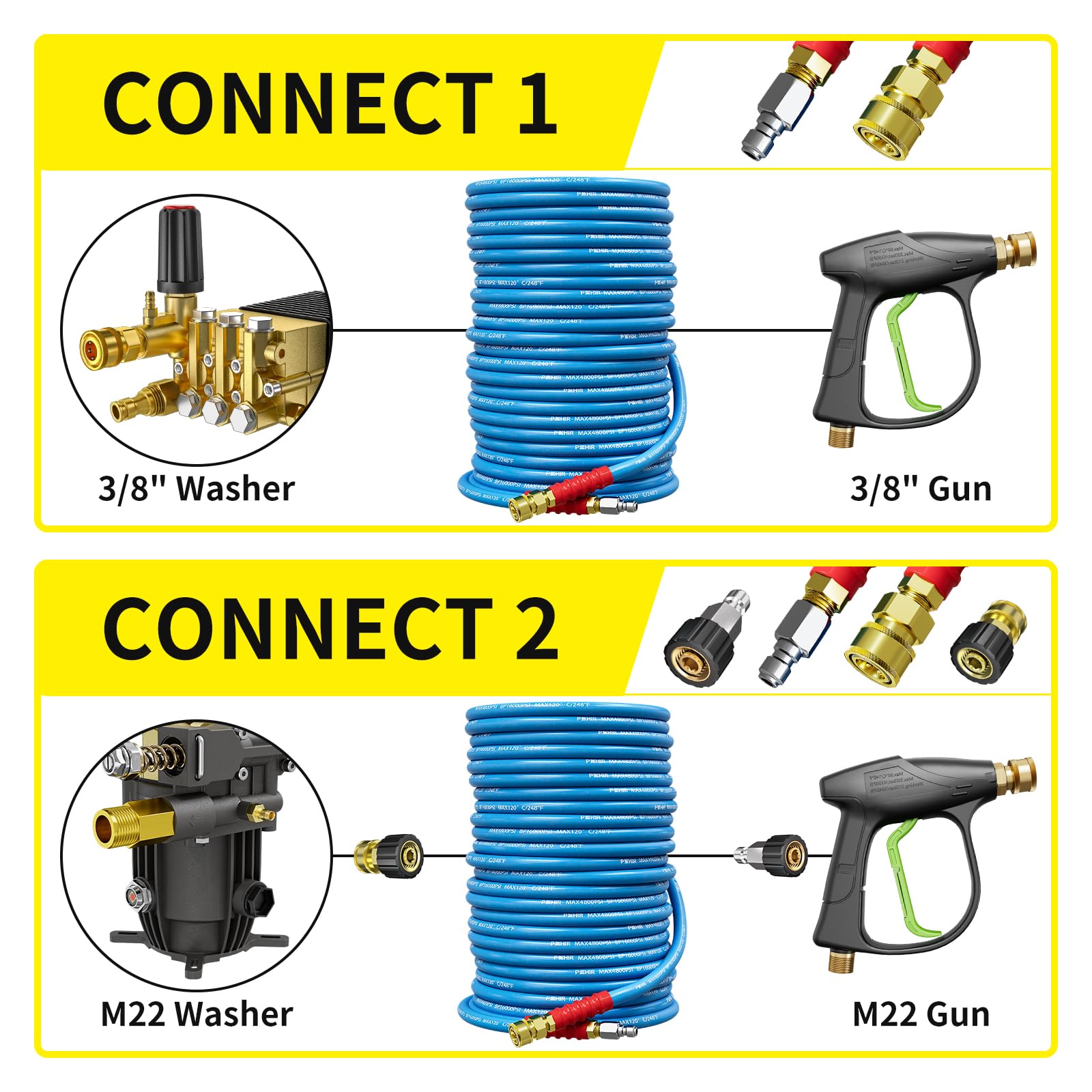 POHIR quick-connect ends for fast, secure hookups during setup.