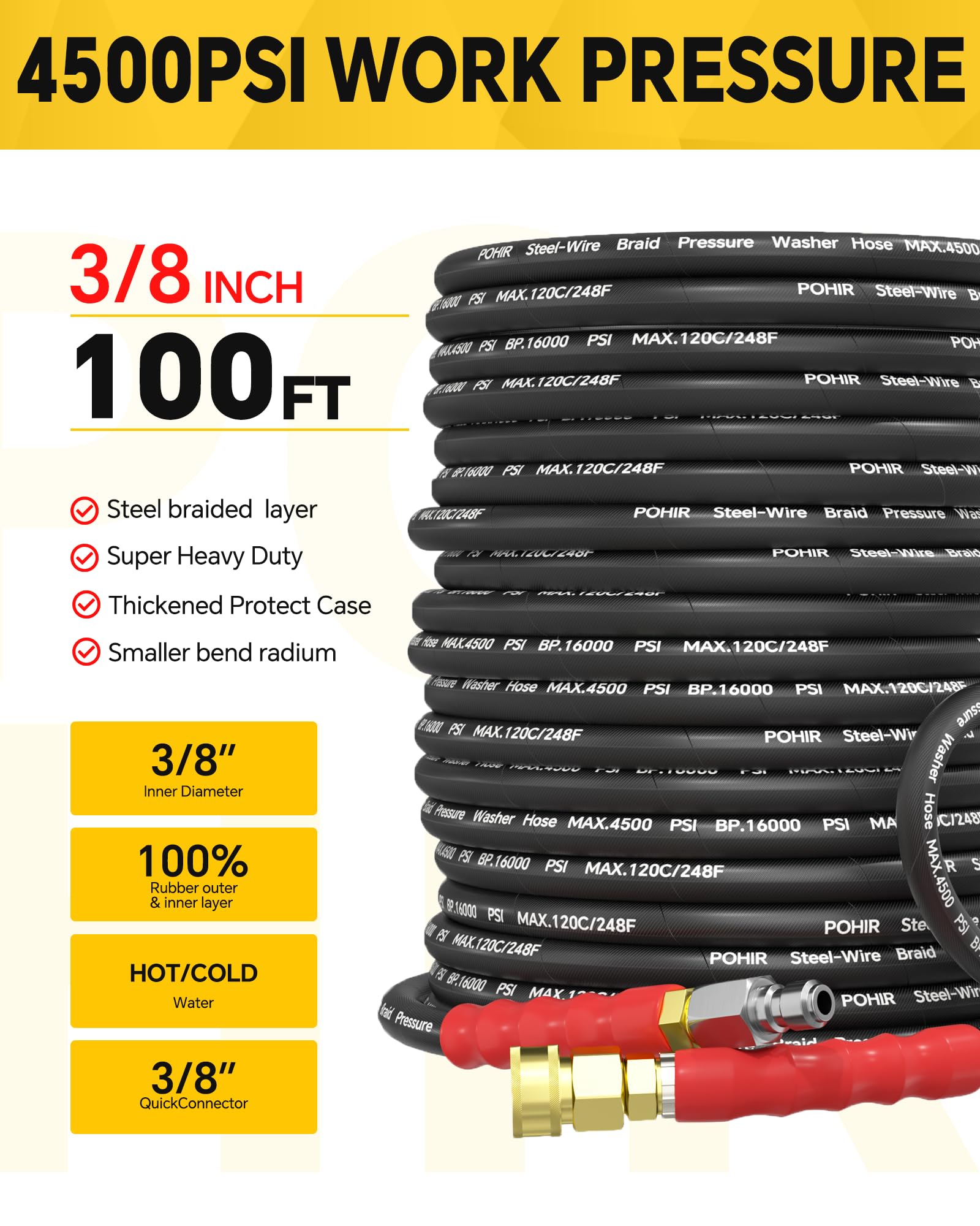 POHIR steel wire braided hose with swivel connector for smooth operation
