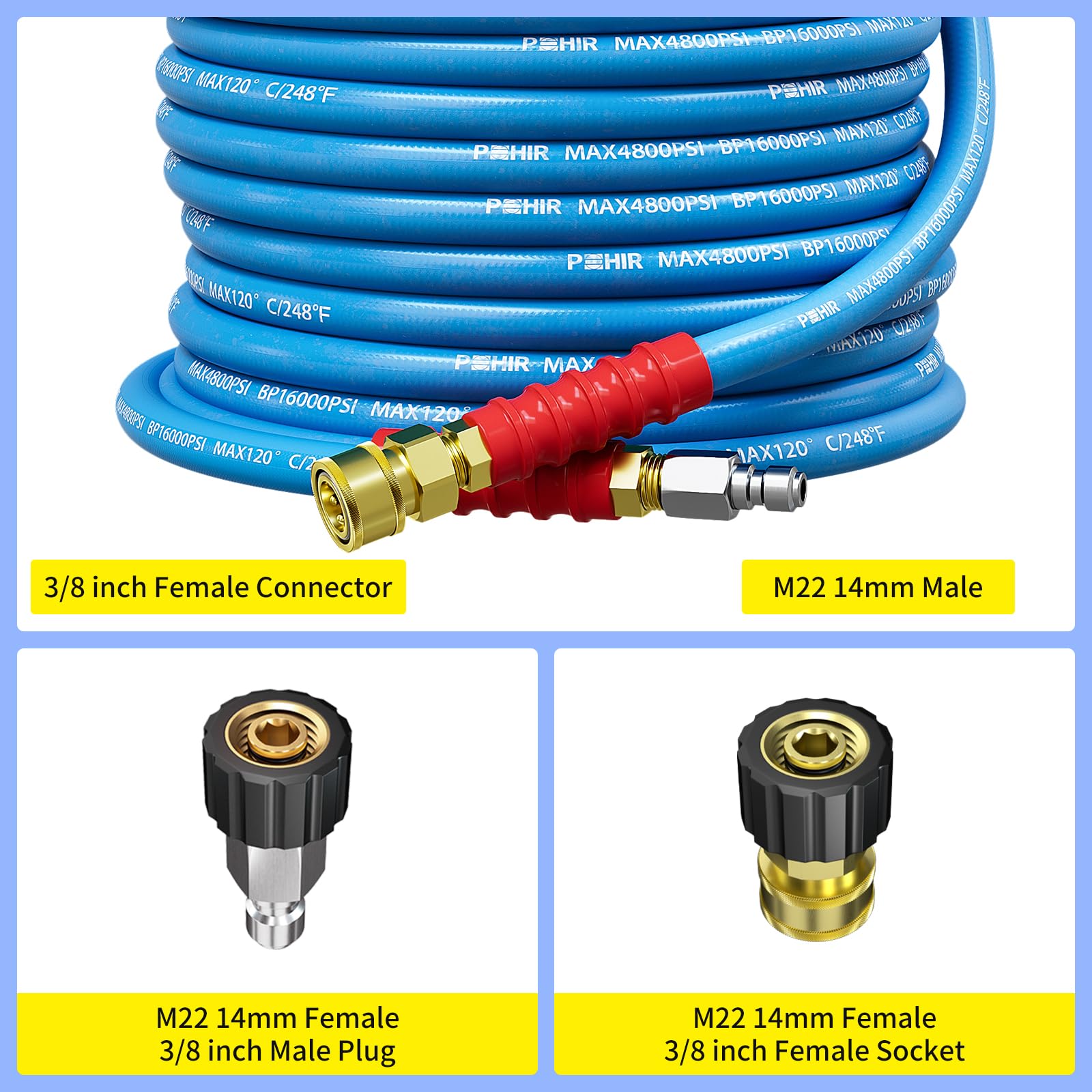 POHIR steel wire braided construction resists twisting and wear.