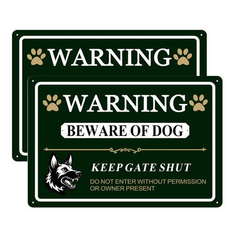 Poicrm beware of dog sign 14x10 with reflective surface improves day and night visibility.