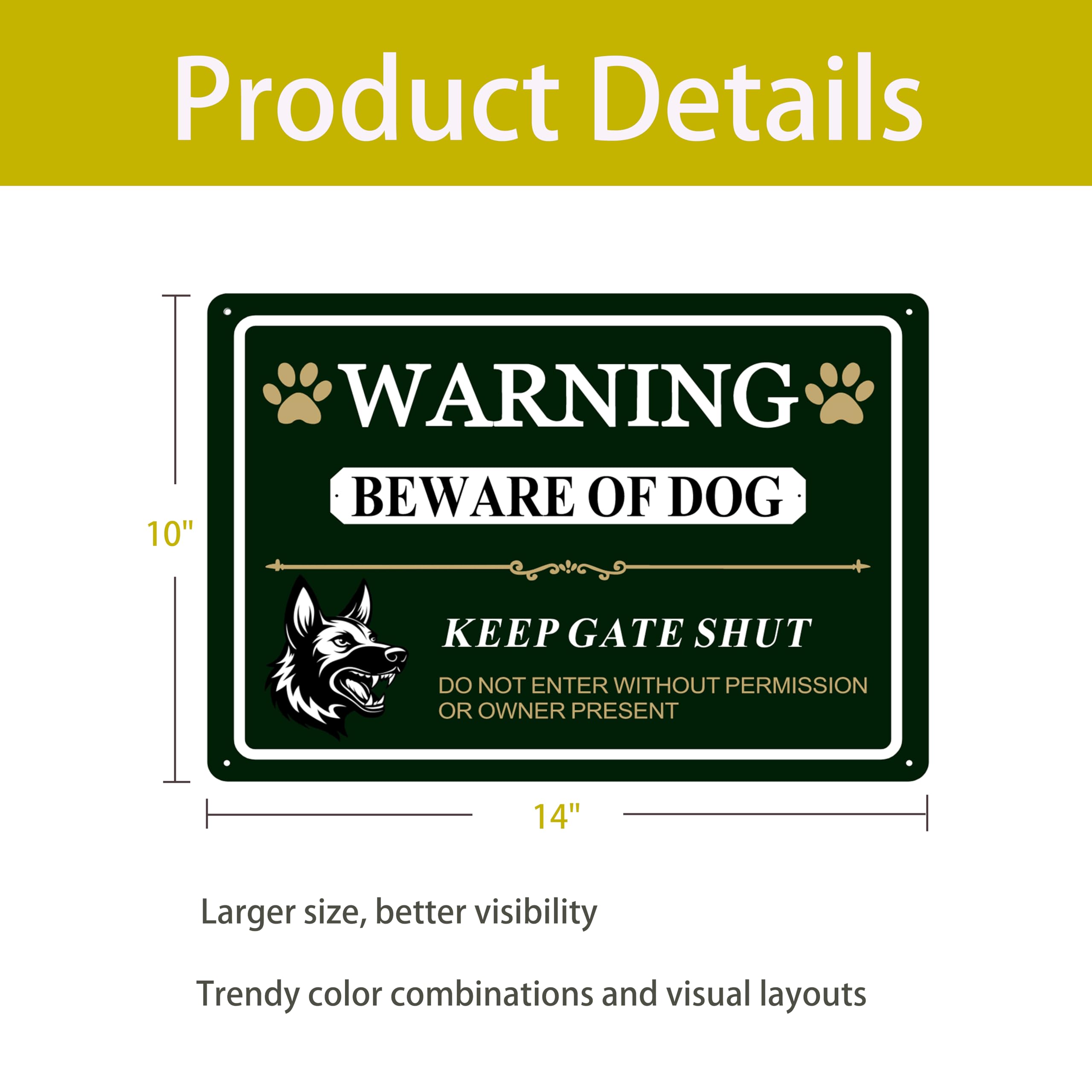 Poicrm heavy-duty aluminum beware of dog sign withstands outdoor use.