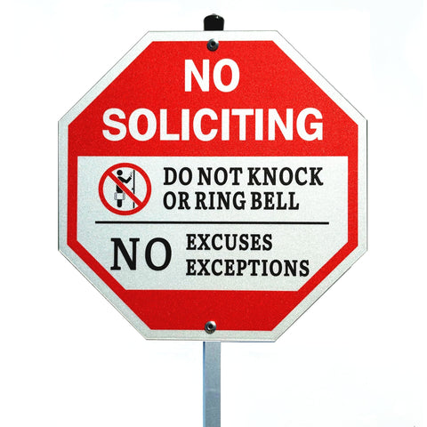 Poicrm No Soliciting Sign front door 10x10 with bold visibility for visitors