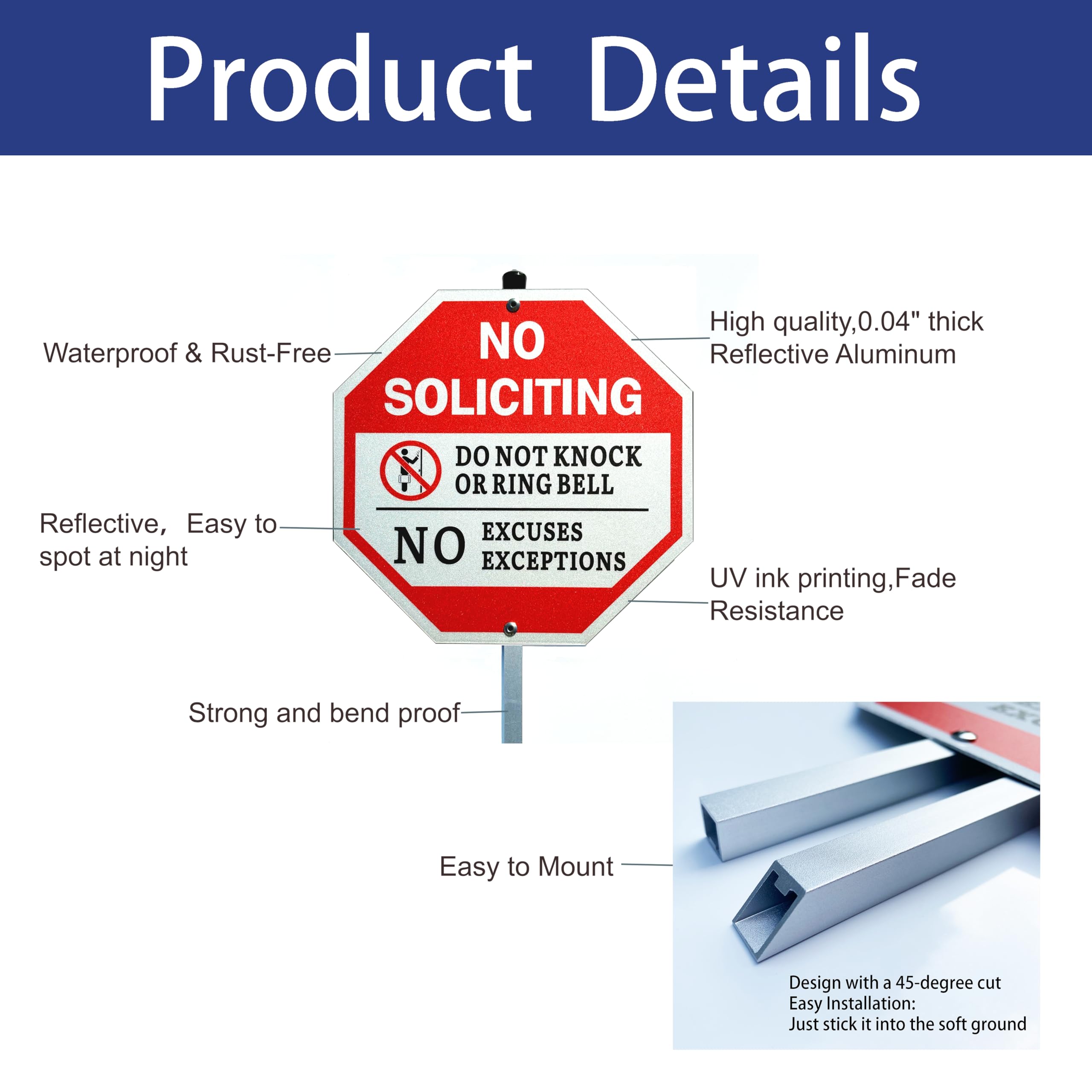 Poicrm No Soliciting Sign reflective surface improves daytime and nighttime visibility