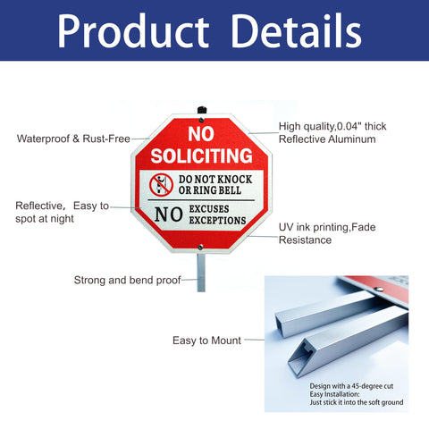 Poicrm No Soliciting Sign reflective surface improves daytime and nighttime visibility