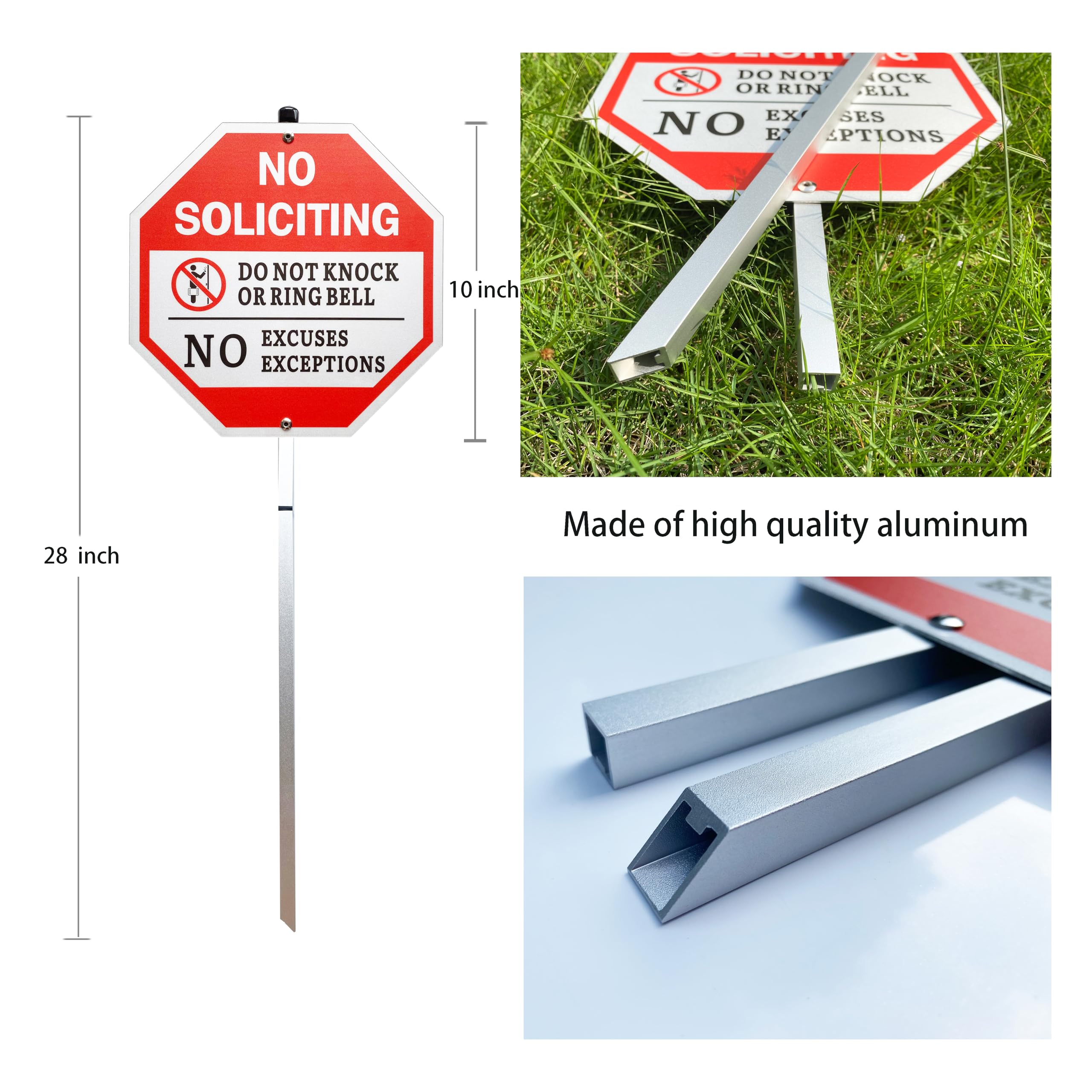 Poicrm No Soliciting Sign stake 28inch enables quick, tool-free installation