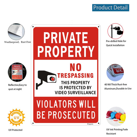 Poicrm no trespassing sign four mounting holes for easy installation