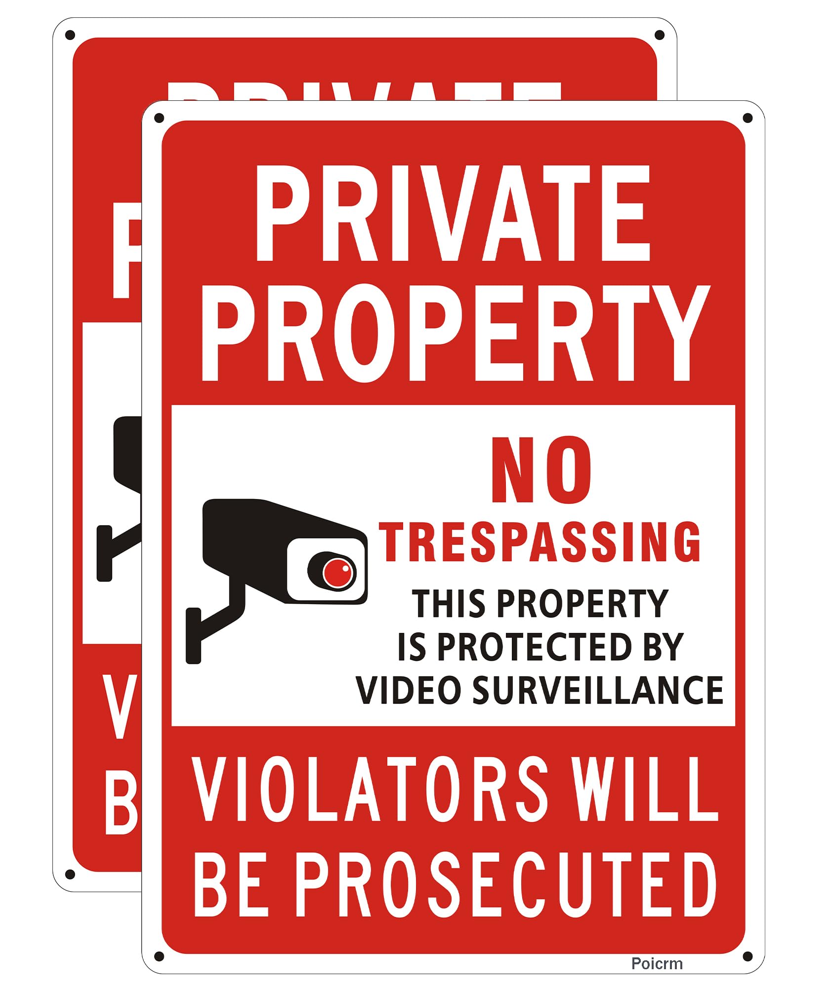 Poicrm no trespassing sign front view with bold colors for property protection