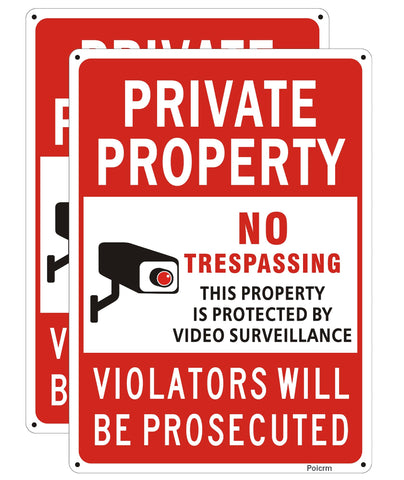Poicrm no trespassing sign front view with bold colors for property protection