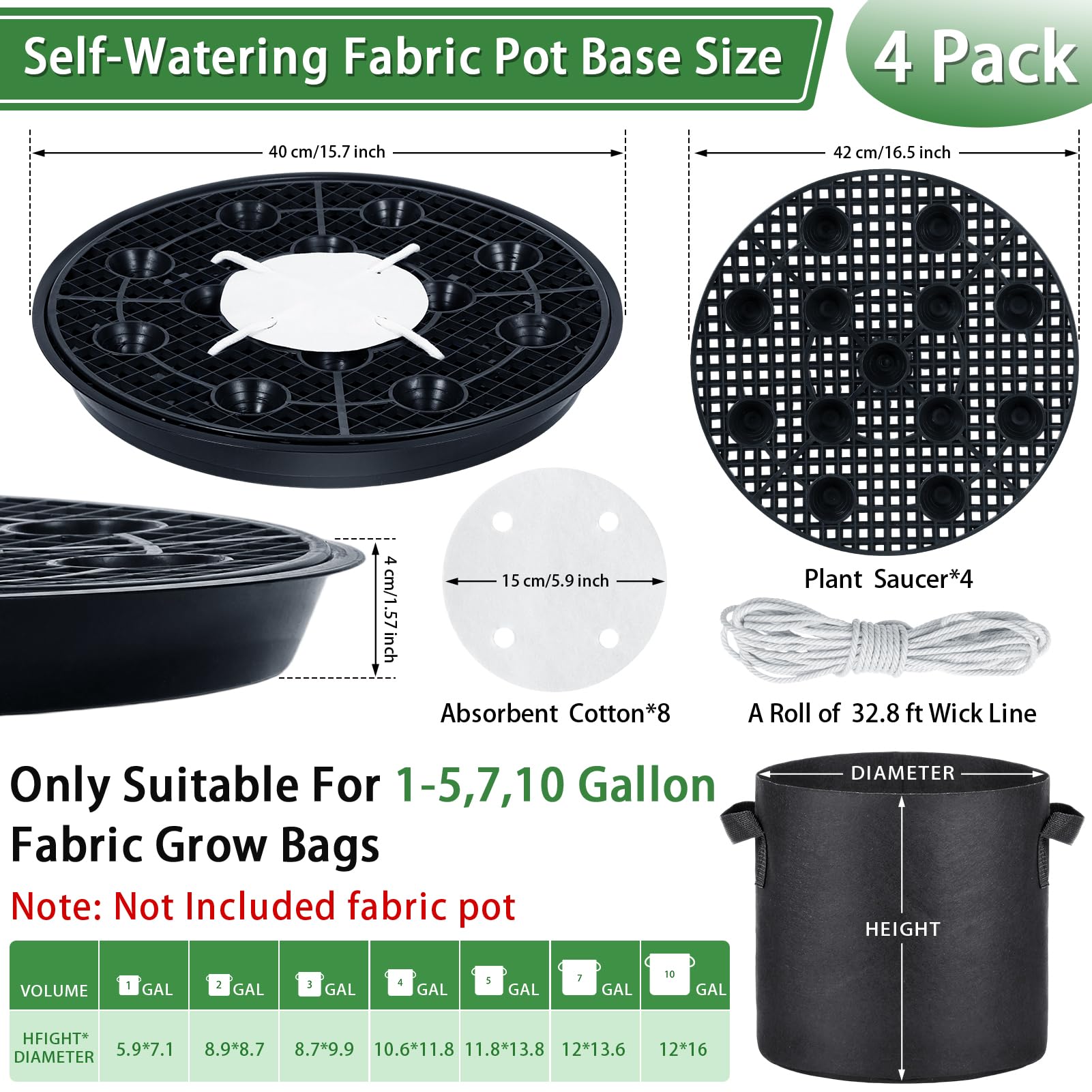 POILKMNI auto-watering tray for grow bags shown from the side promotes consistent watering.