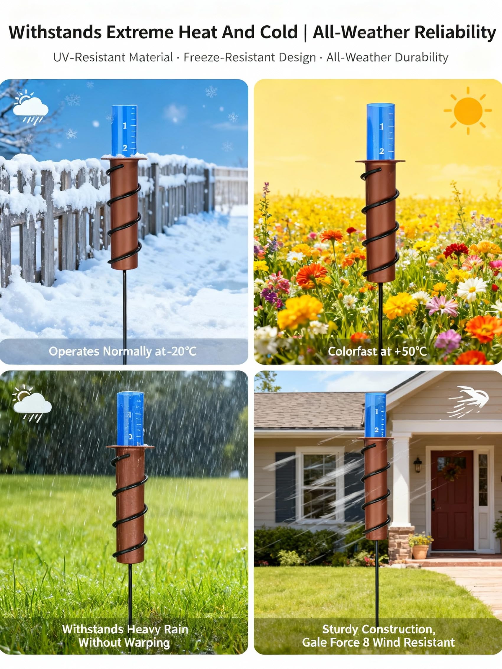POJUZILE rain gauge weatherproof image demonstrates UV resistance for long outdoor life.
