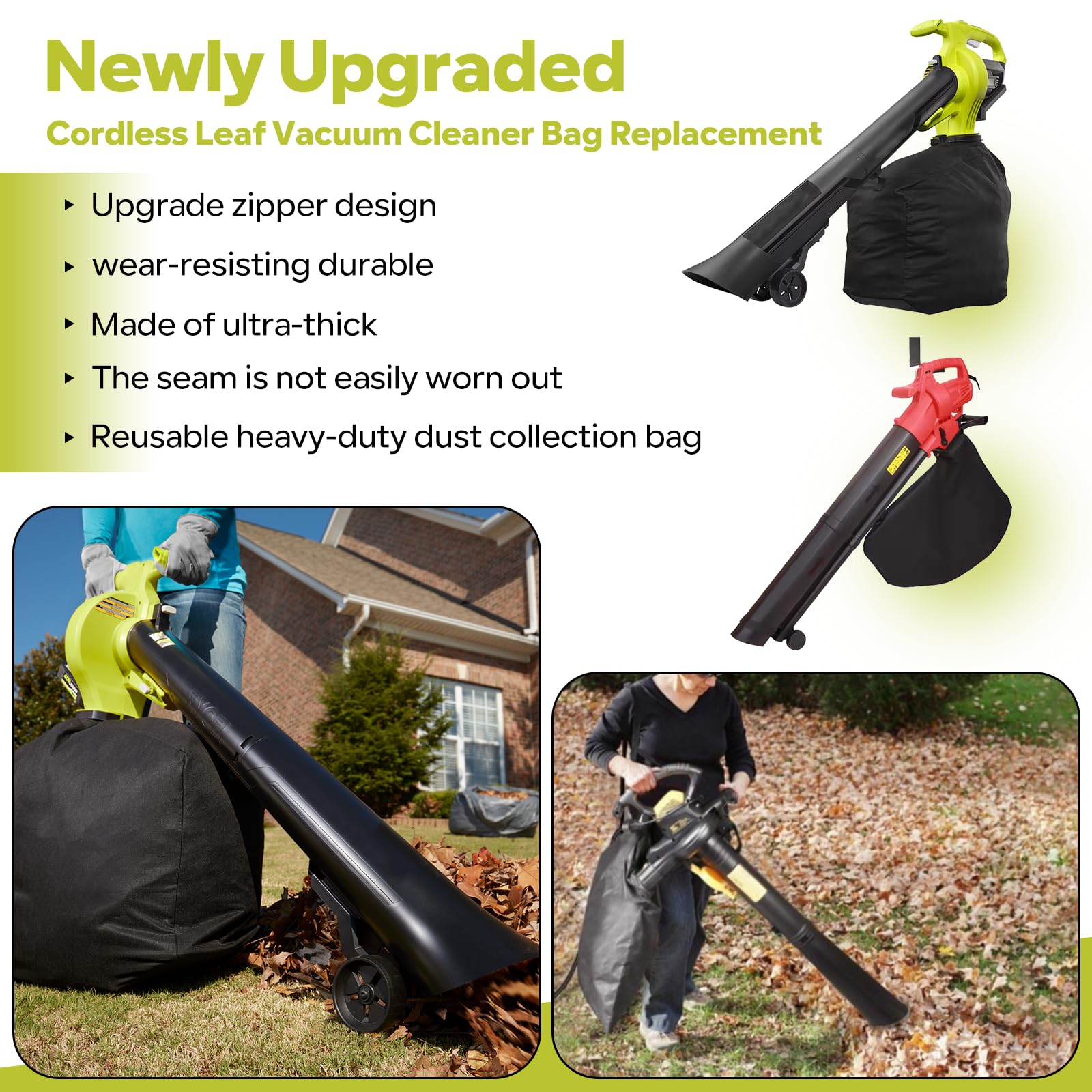 Pokin large-capacity leaf bag ideal for collecting more debris per run.
