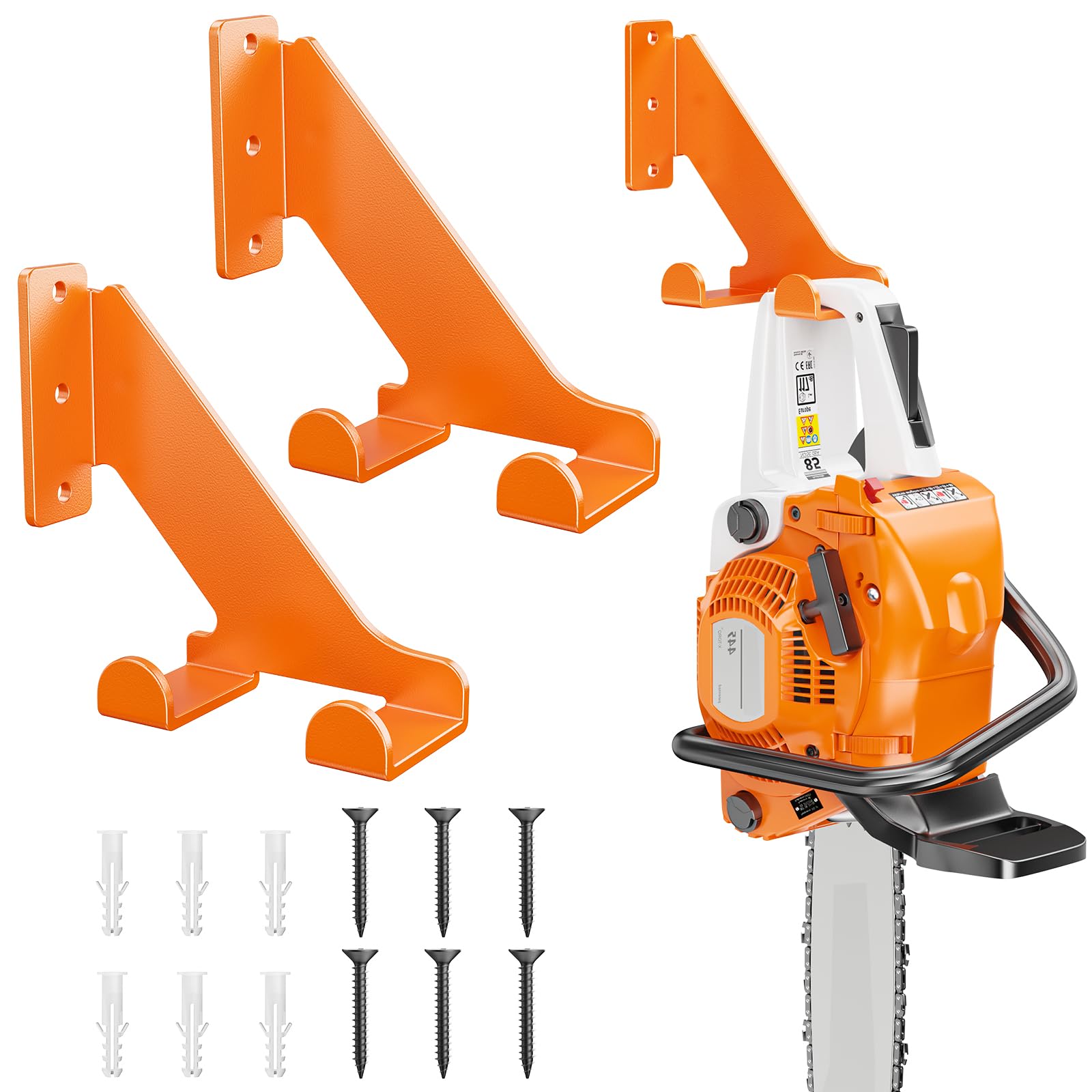 POKIPO Chainsaw Hanger on wall mount keeps tools organized and reachable