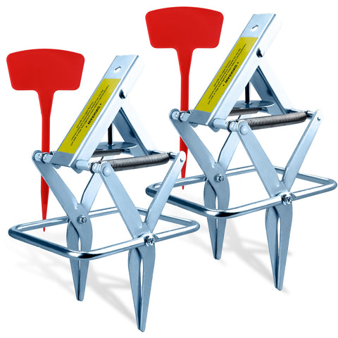 POlAFLEX mole trap front view shows durable galvanized steel for reliable lawn control.
