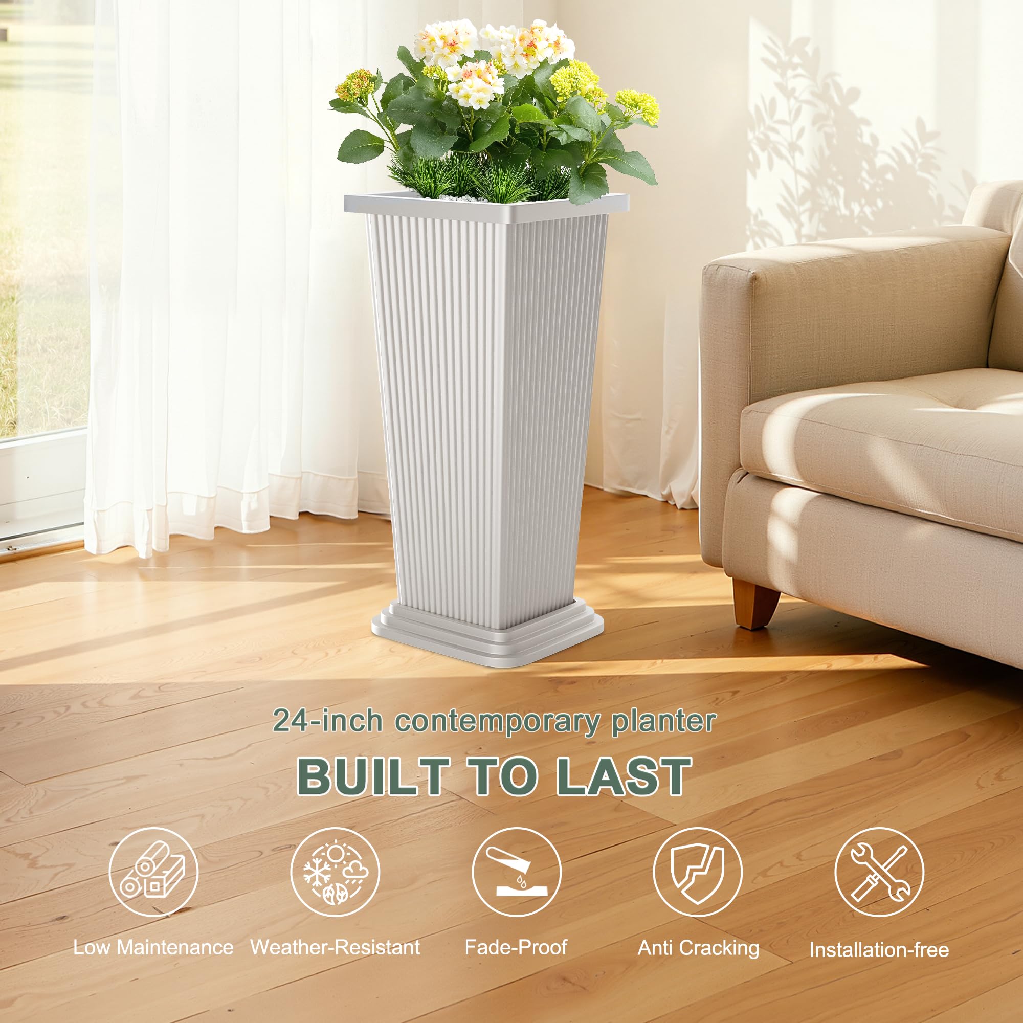 PolarcoForgeco 24 inch planter with drainage tray promoting healthy root airflow
