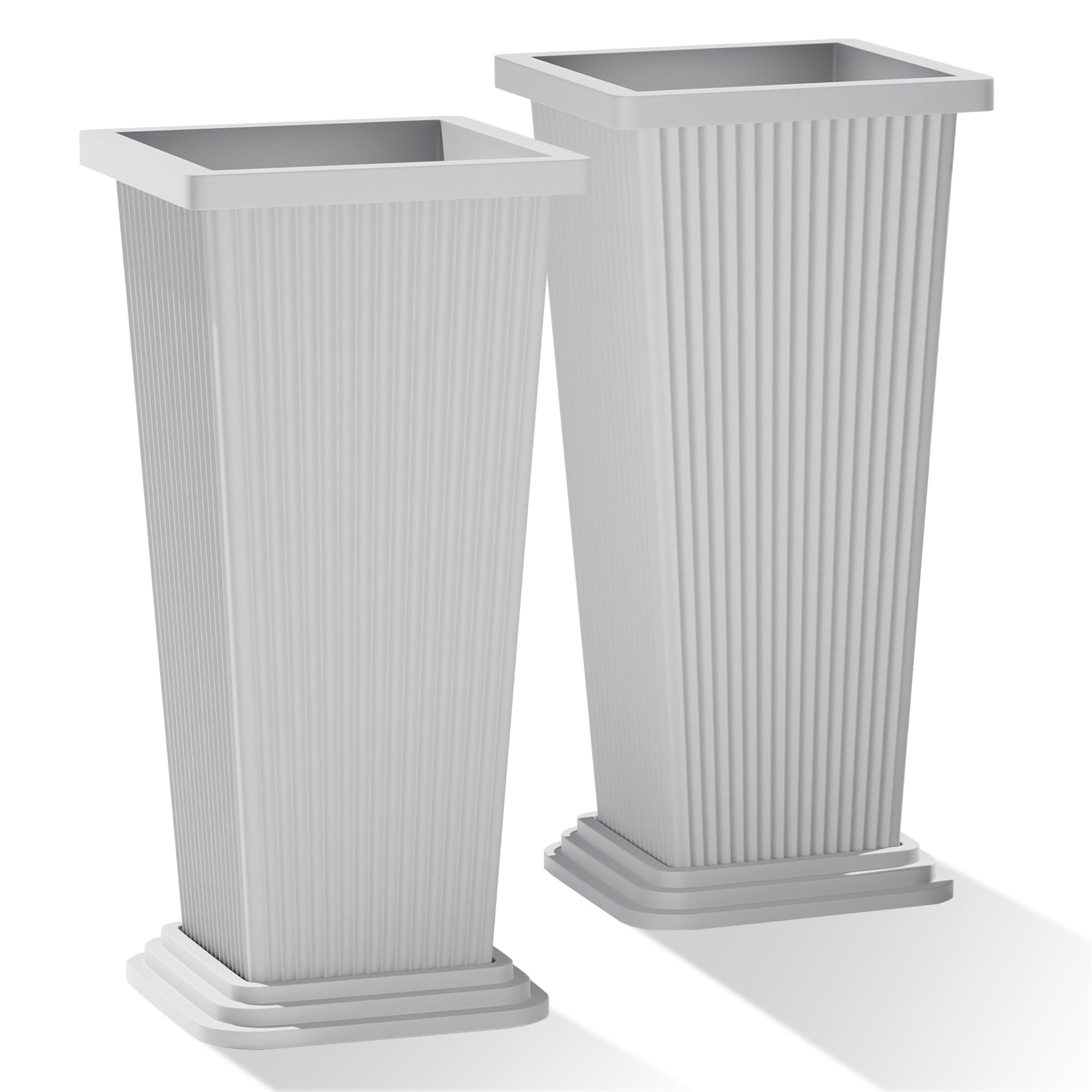 PolarcoForgeco tall 24 inch white tapered planter on a front porch with sturdy stability