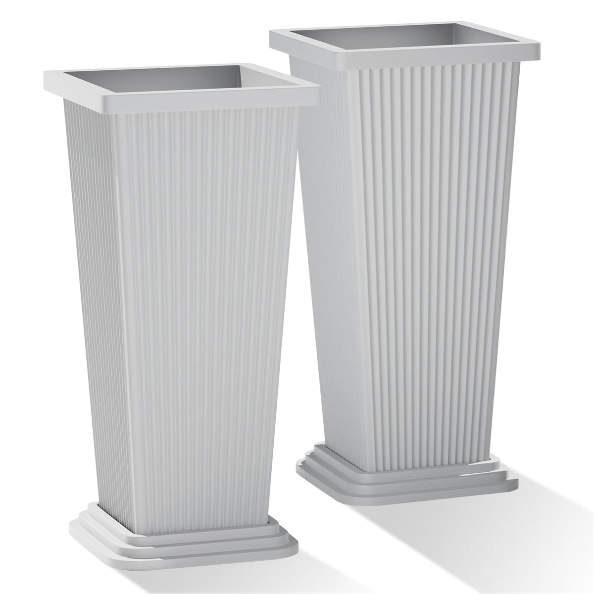 PolarcoForgeco tall 24 inch white tapered planter on a front porch with sturdy stability