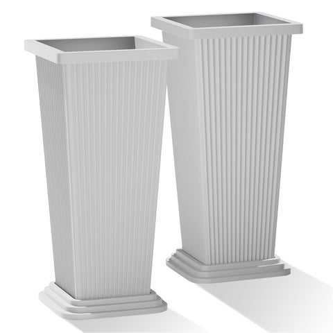 PolarcoForgeco tall 24 inch white tapered planter on a front porch with sturdy stability