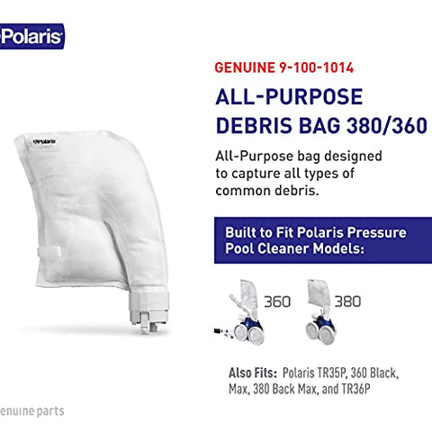 Polaris cleaner bag in use capturing leaves and twigs with secure seal.