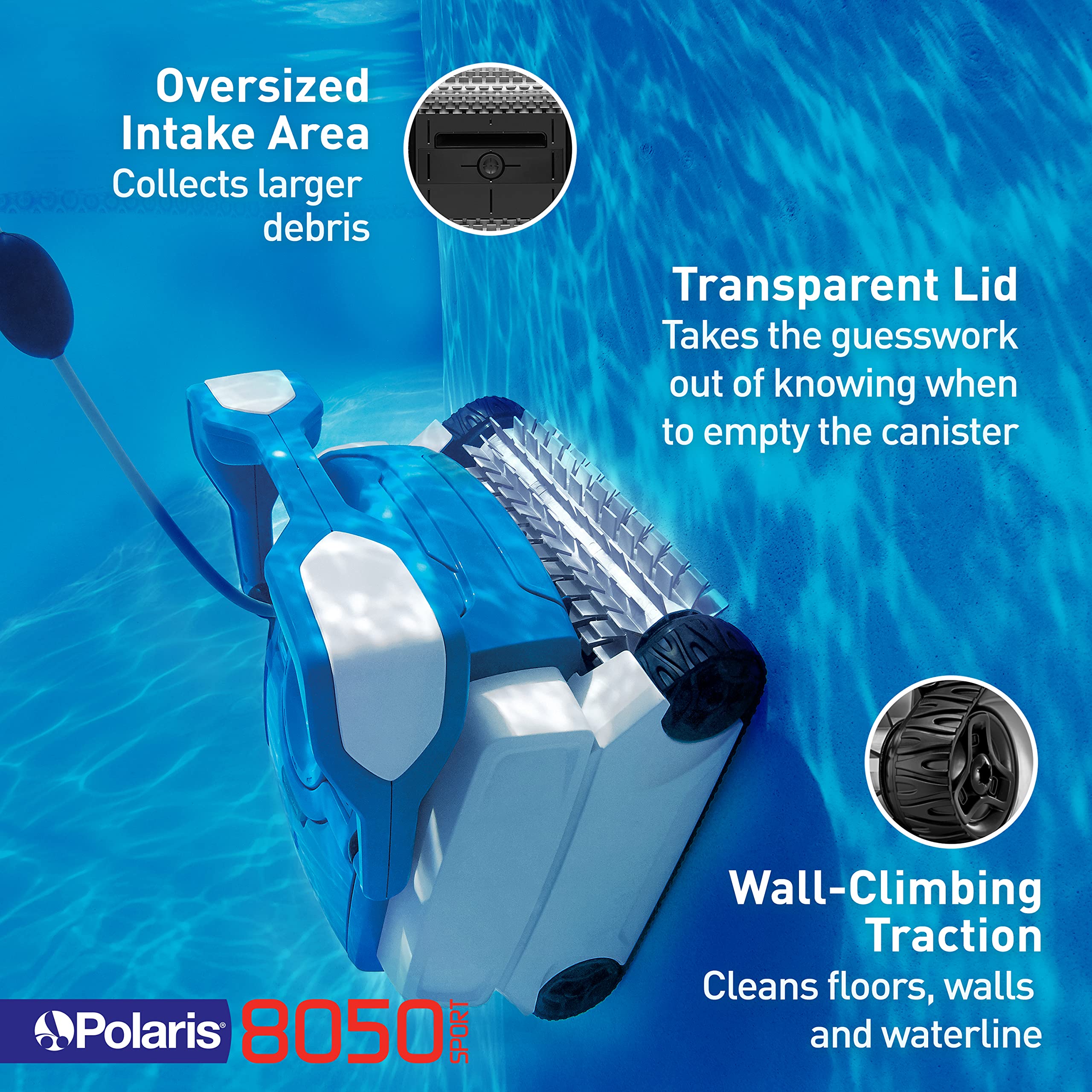 Polaris 8050 Sport transparent lid shows canister fullness
