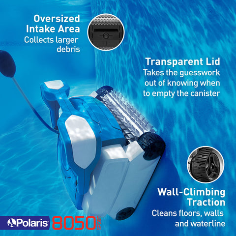 Polaris 8050 Sport transparent lid shows canister fullness