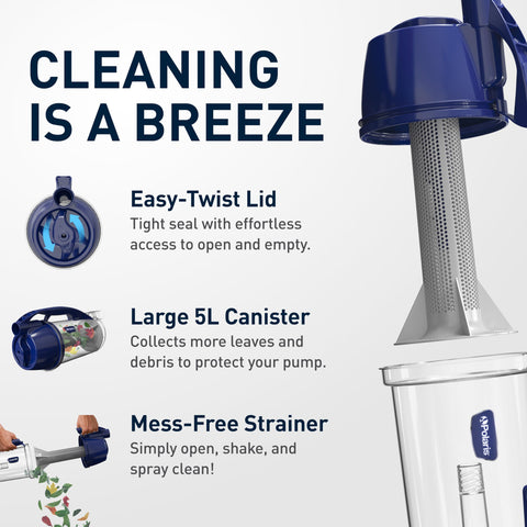 Polaris 5L Canister Leaf Catcher provides roomy debris storage for longer sessions.