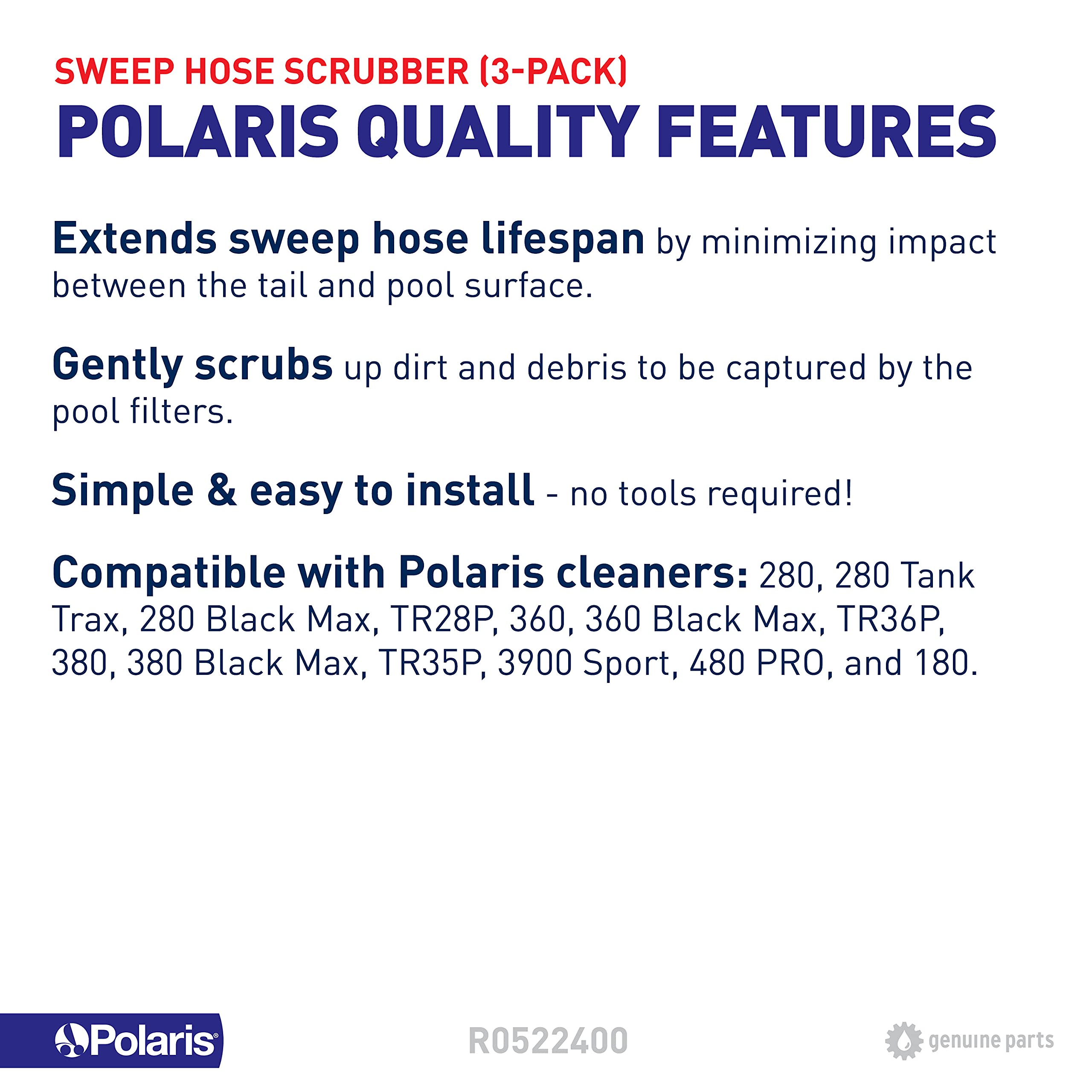 Polaris R0522400 cleaner wheel assembly highlights compatibility.