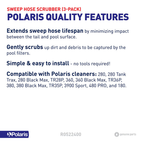 Polaris R0522400 cleaner wheel assembly highlights compatibility.
