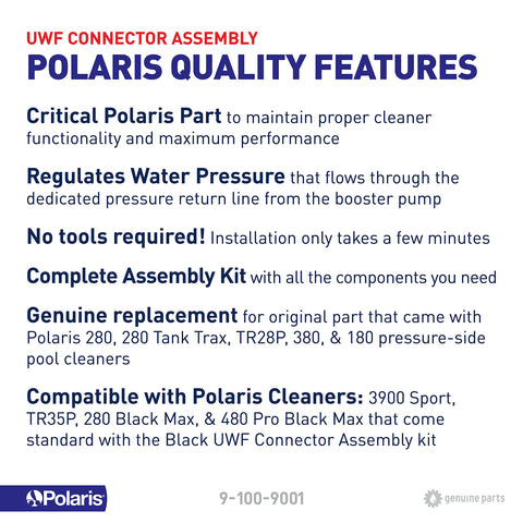 Polaris UWF assembly in-use image demonstrates simple fit during pool maintenance.