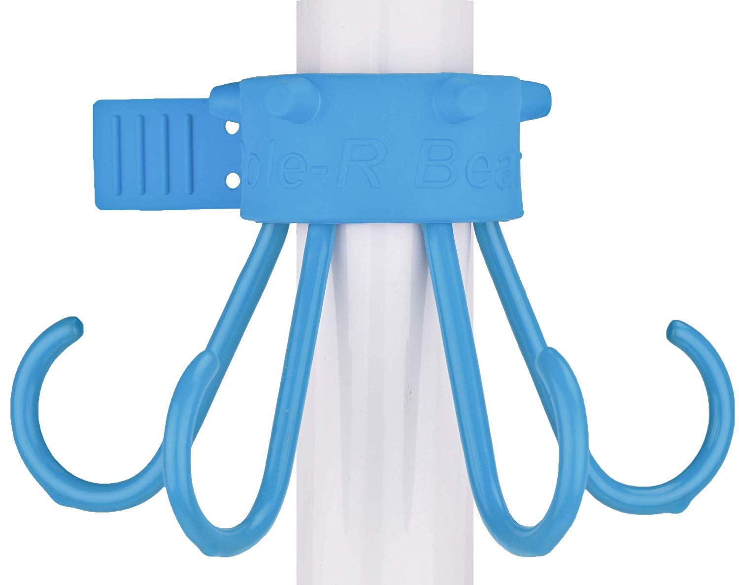 Pole-R Bear umbrella hook keeps towels off sand, easy beach setup.