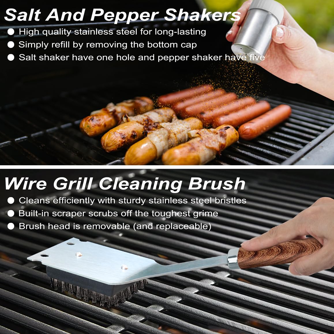 POLIGO salt and pepper shaker set for on-grill seasoning