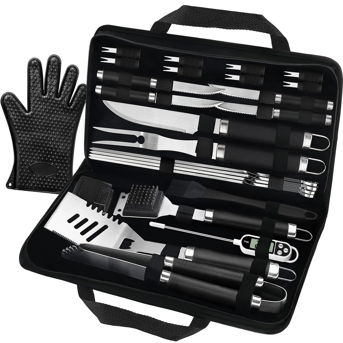 POLIGO 26-piece BBQ tools set with storage bag for organized grilling