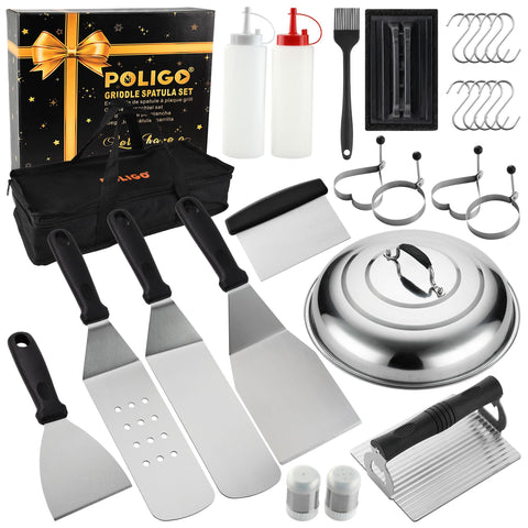POLIGO 28pcs griddle kit overview for versatile outdoor cooking.