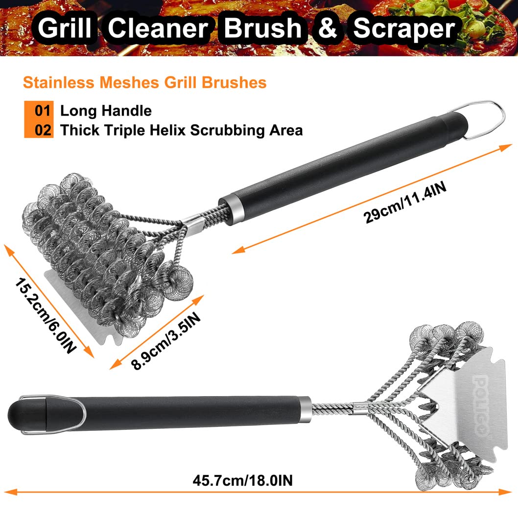 POLIGO built-in scraper supports tough residue removal on grills.