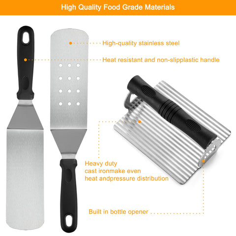 POLIGO extra-wide burger spatula for easy buns and even searing.