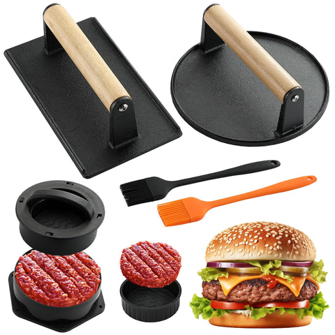 POLIGO 4-in-1 burger press mold shapes uniform patties for even cooking.
