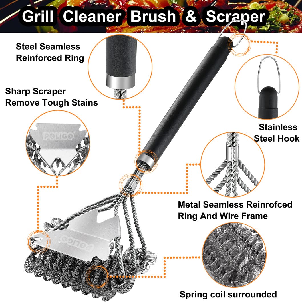 POLIGO triple helix design grill cleaner removes residue without bristles.