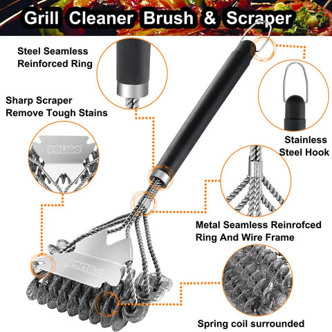 POLIGO triple helix design grill cleaner removes residue without bristles.
