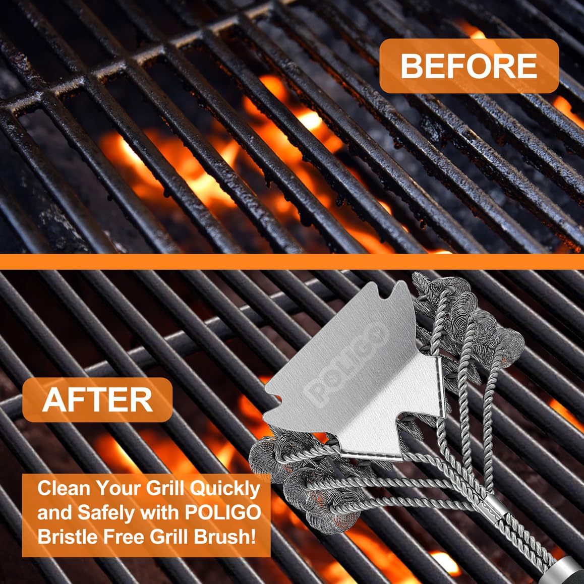 POLIGO wide cleaning head covers large grill areas in fewer strokes.