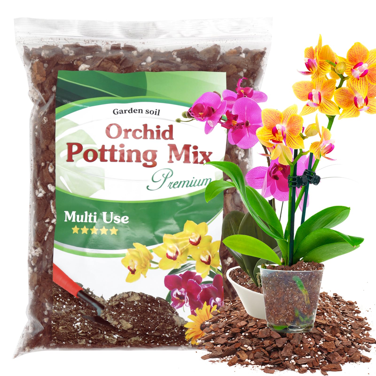 POLIUMB Orchid Potting Mix bag close-up highlighting premium ingredients for thriving orchids.