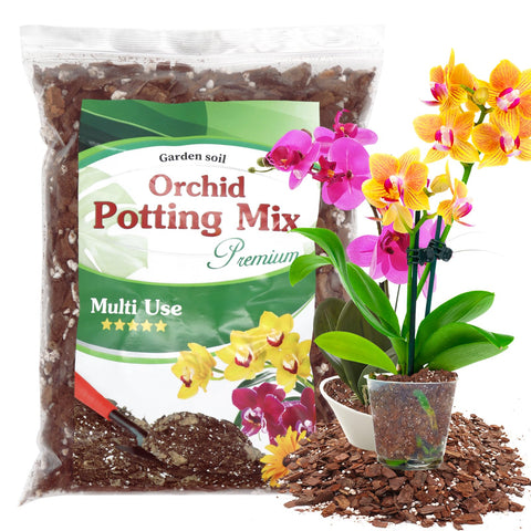 POLIUMB Orchid Potting Mix bag front shows premium pine bark blend for orchid roots.