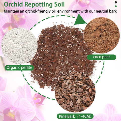 POLIUMB Orchid Potting Mix with perlite enhances aeration and root growth.