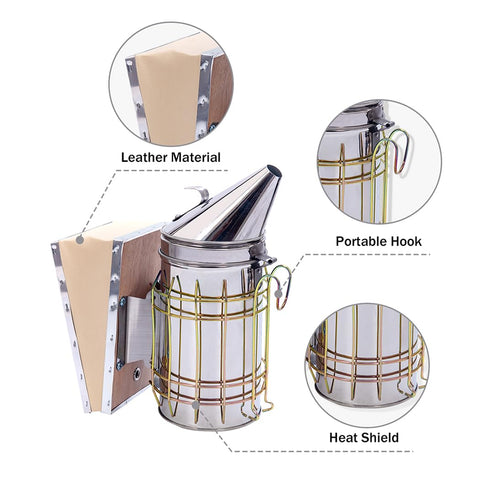 POLLIBEE Bee Smoker with heat shield protecting the user during outdoor use.