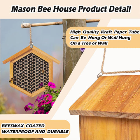 POLLIBEE mason bee house assembled and ready to hang with hook