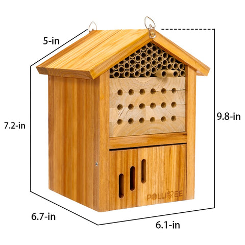 POLLIBEE Mason Bee House attracts pollinators to gardens.