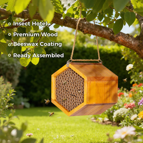 POLLIBEE mason bee house wax-coated provides waterproof protection in rainy climates.