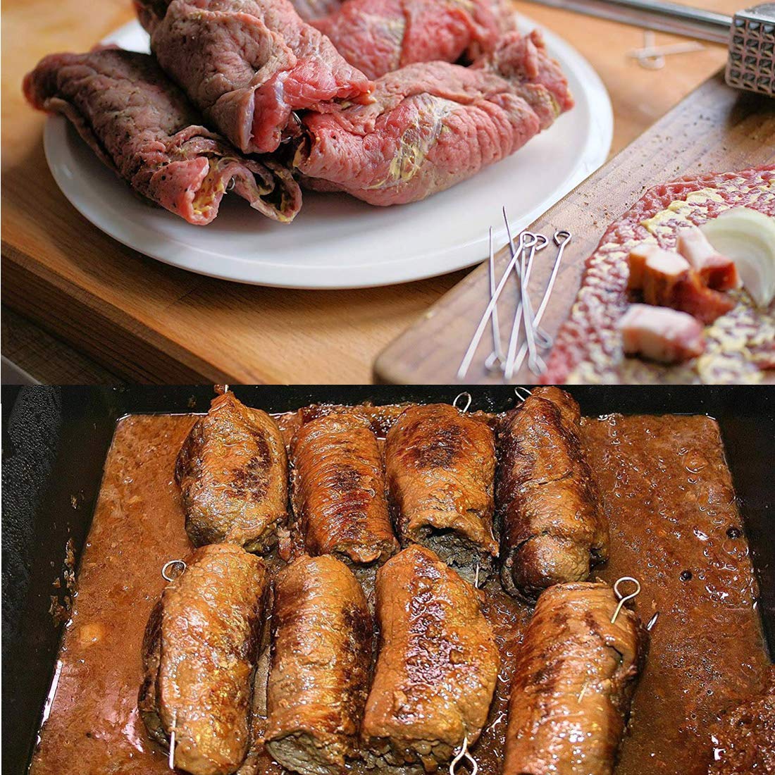 Polly Online looped-handle skewers—easy to turn and remove.