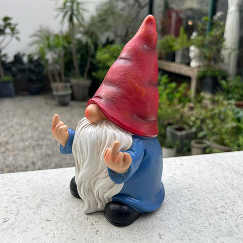 Middle Finger Gnome made of poly resin with retro color and weatherproof finish.